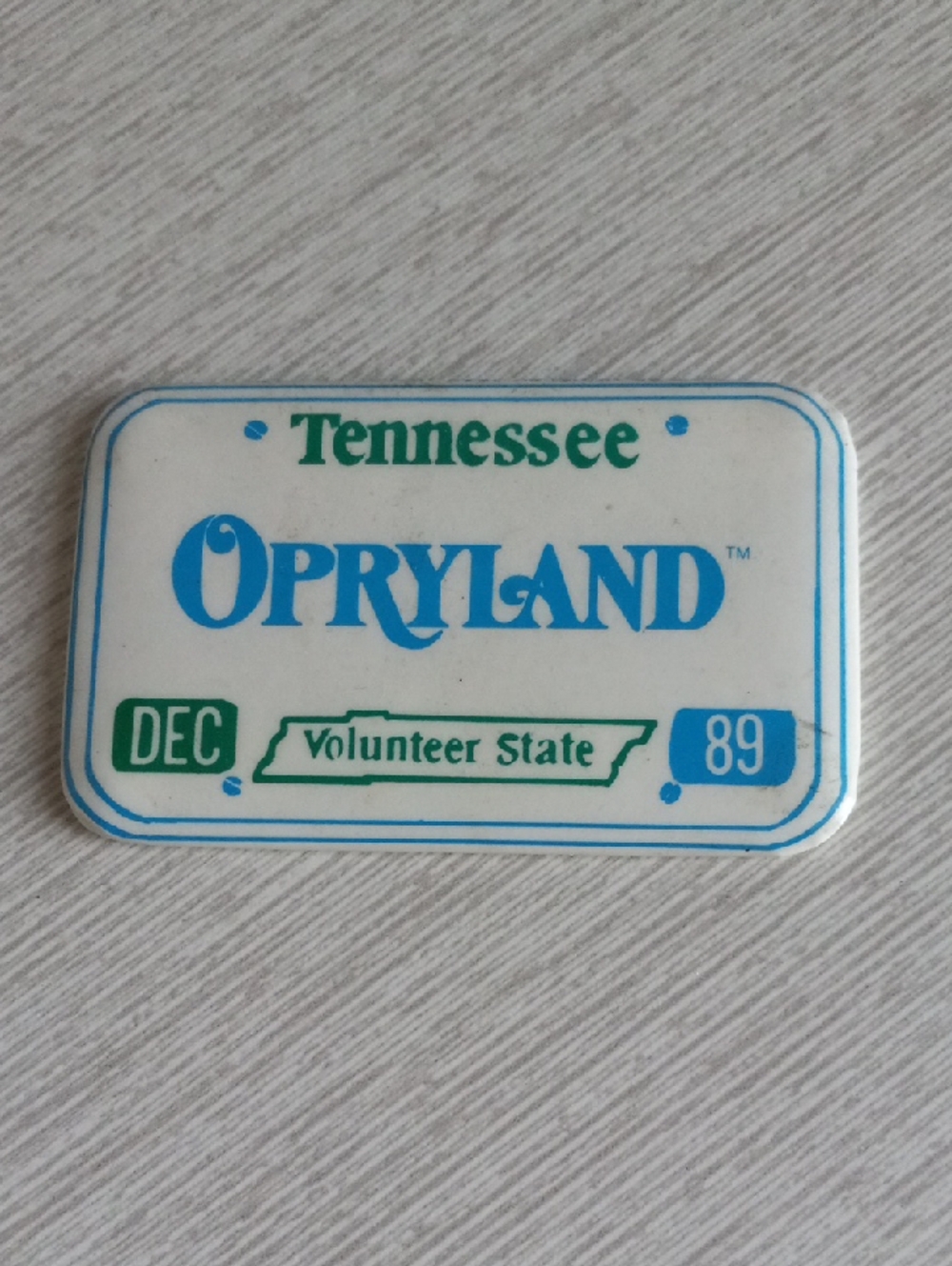 Vintage Opryland Tennessee 1989 Magnet License Plate Design Volunteer State